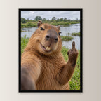 Capybara mit Mittelfinger – Gerahmtes Wandbild. 30×40 cm. 1 FRONTAL. KI-Motiv.