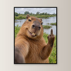 Capybara mit Mittelfinger – Gerahmtes Wandbild. 60×80 cm. 1 FRONTAL. KI-Motiv.