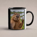 Capybara mit Mittelfinger – Tasse. Innen schwarz. 1 STUDIO. KI-Motiv.
