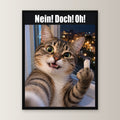 Katze mit Mittelfinger – Gerahmtes Wandbild mit Spruch. 30×40 cm. 1 FRONTAL. KI-Motiv.