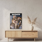 Katze mit Mittelfinger – Gerahmtes Wandbild mit Spruch. 60×80 cm. 2 RAUM. KI-Motiv.