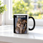 Katze mit Mittelfinger – Tasse mit Spruch. Zaubertasse: Wärmeeffekt. 3 FENSTER HEISS. KI-Motiv.