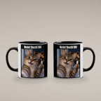 Katze mit Mittelfinger – Tasse mit Spruch. Innen schwarz. 4 BEIDE SEITEN. KI-Motiv.