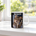 Katze mit Mittelfinger – Tasse mit Spruch. Weiß. 3 FENSTER. KI-Motiv.
