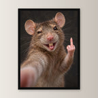 Ratte mit Mittelfinger – Gerahmtes Wandbild. 30×40 cm. 1 FRONTAL. KI-Motiv.