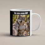 Muskelwolf mit Mittelfinger – Tasse mit Spruch. Weiß. 1 STUDIO. KI-Motiv.