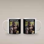 Muskelgorilla mit Mittelfinger – Tasse mit Spruch. Weiß. 4 BEIDE SEITEN. KI-Motiv.