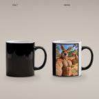 Känguru mit Muskelpose – Tasse. Zaubertasse: Wärmeeffekt. 4 KALT HEISS. KI-Motiv.
