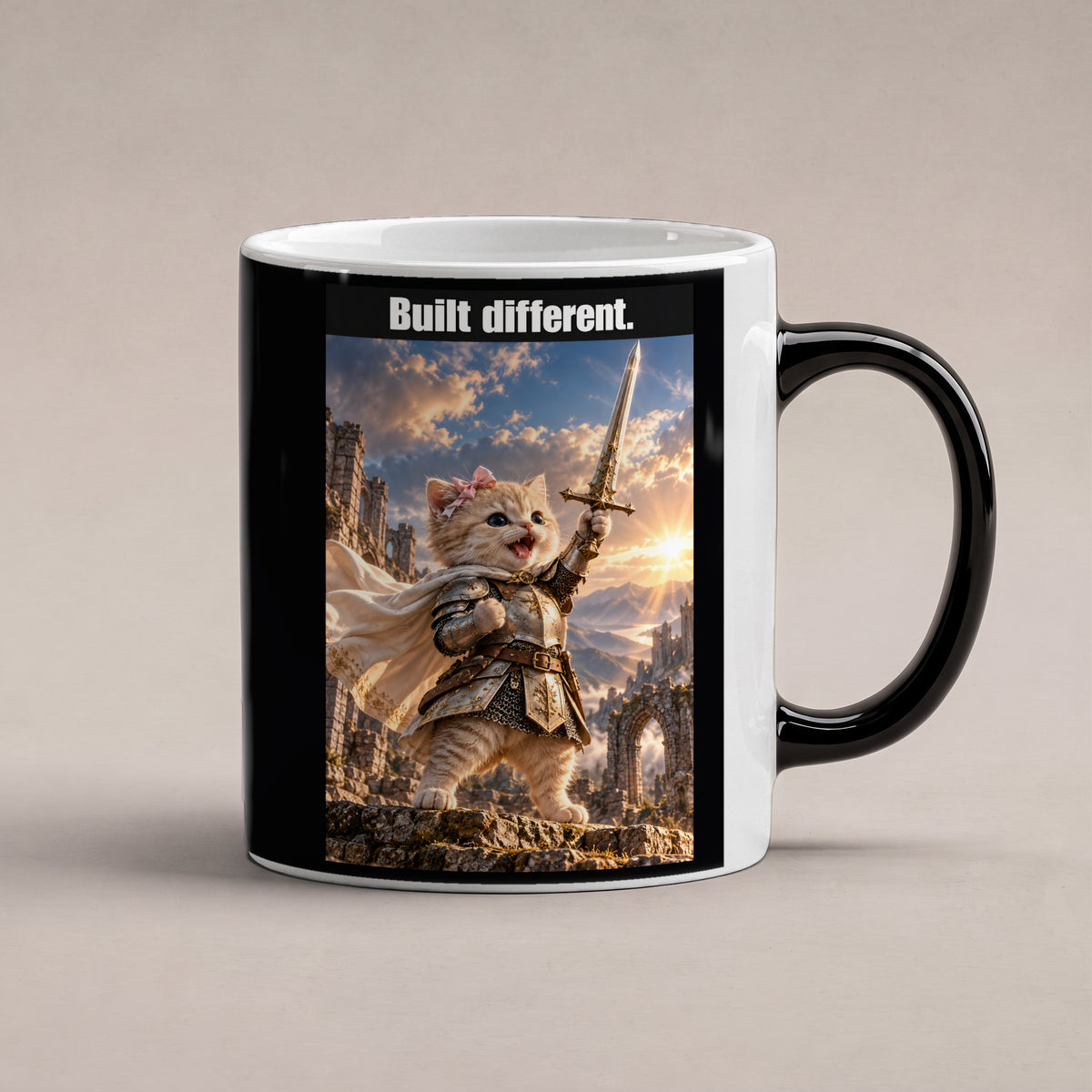 Built different. – Tasse. Zaubertasse: Wärmeeffekt. 1 STUDIO HEISS. KI-Motiv.