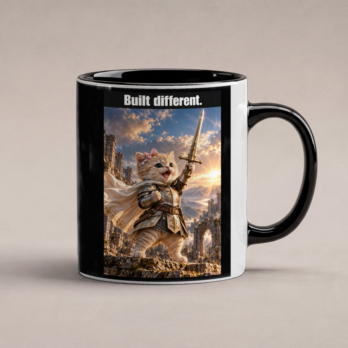 Built different. – Tasse. Innen schwarz. 1 STUDIO. KI-Motiv.