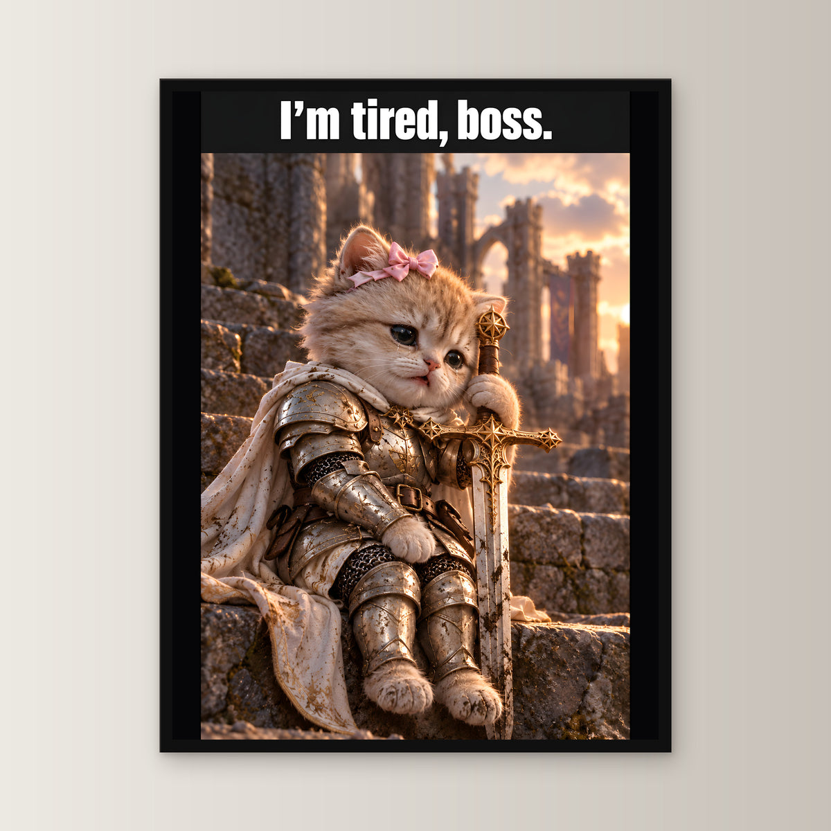 I’m tired, boss. – Gerahmtes Wandbild. 45×60 cm. 1 FRONTAL. KI-Motiv.