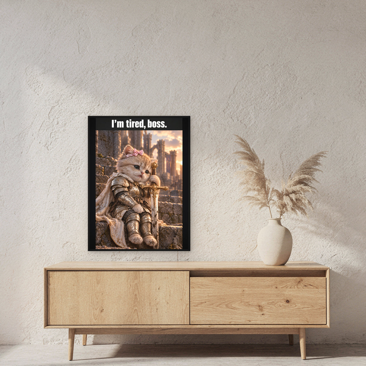 I’m tired, boss. – Gerahmtes Wandbild. 60×80 cm. 2 RAUM. KI-Motiv.