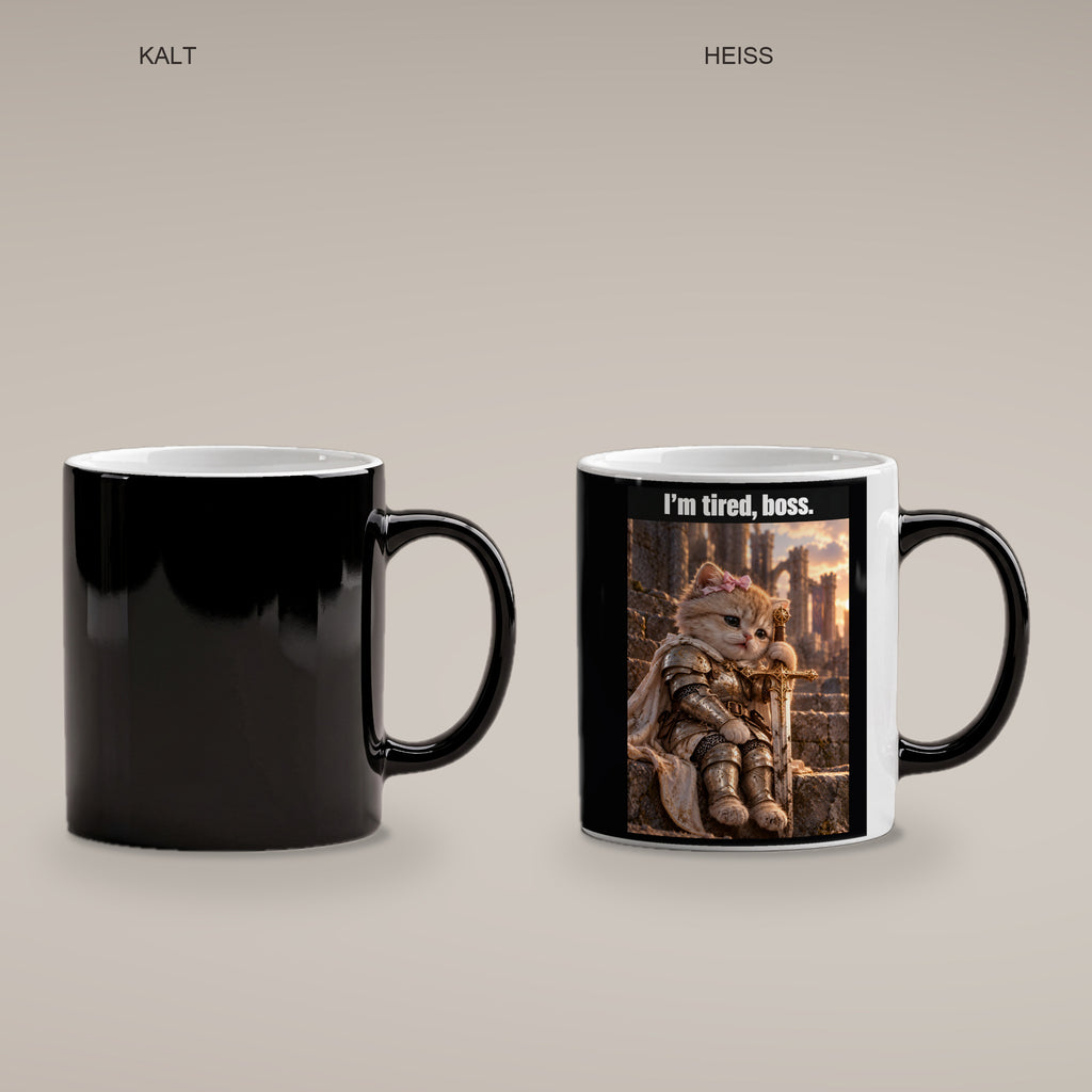 I’m tired, boss. – Tasse. Zaubertasse: Wärmeeffekt. 4 KALT HEISS. KI-Motiv.