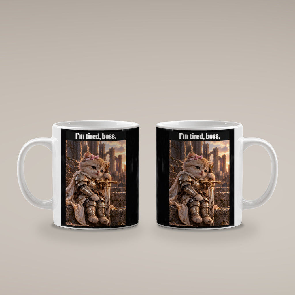 I’m tired, boss. – Tasse. Weiß. 4 BEIDE SEITEN. KI-Motiv.