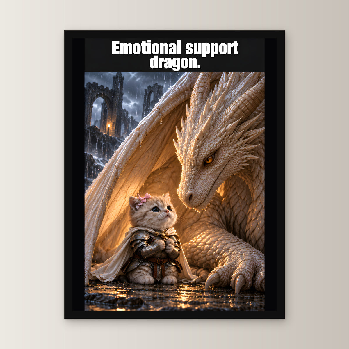 Emotional support dragon. – Gerahmtes Wandbild. 30×40 cm. 1 FRONTAL. KI-Motiv.