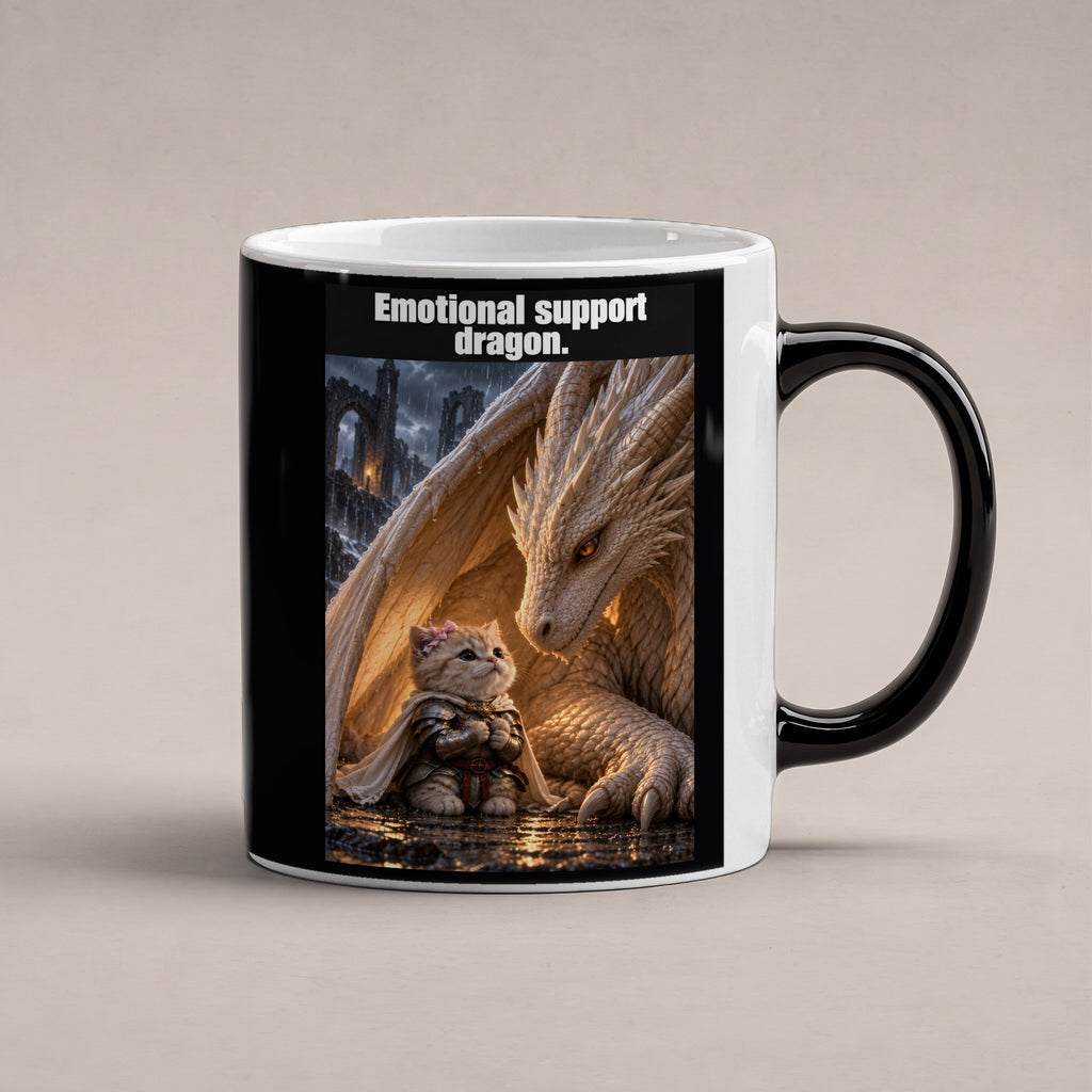 Emotional support dragon. – Tasse. Zaubertasse: Wärmeeffekt. 1 STUDIO HEISS. KI-Motiv.