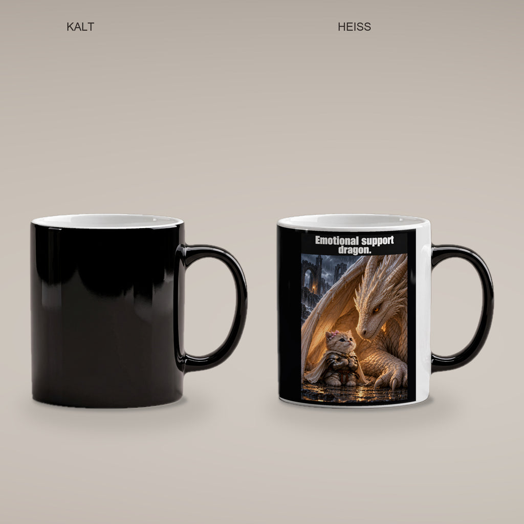 Emotional support dragon. – Tasse. Zaubertasse: Wärmeeffekt. 4 KALT HEISS. KI-Motiv.