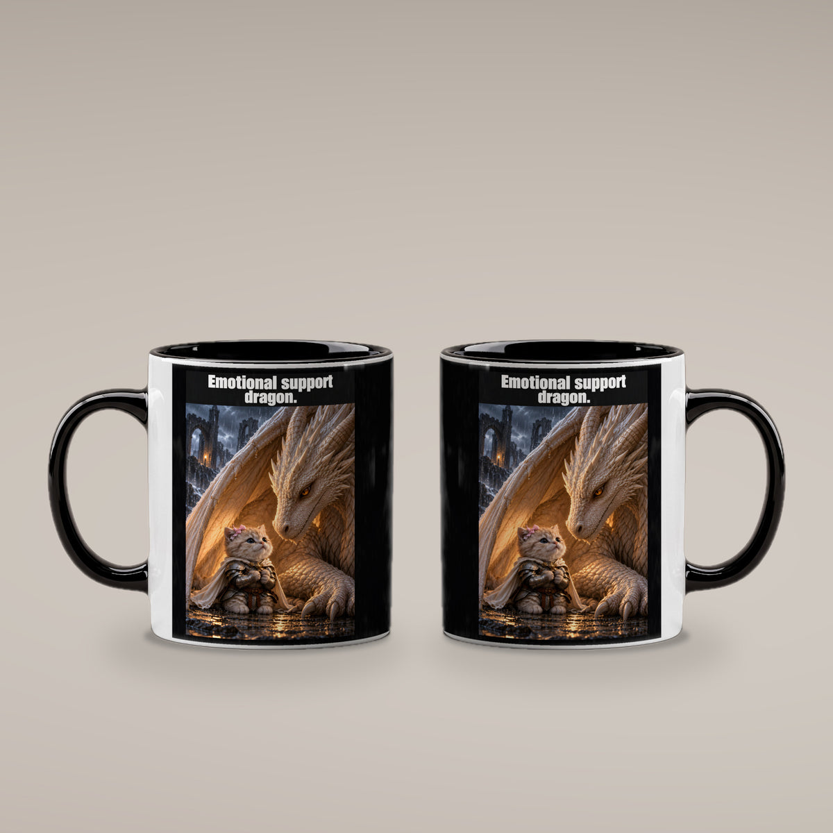 Emotional support dragon. – Tasse. Innen schwarz. 4 BEIDE SEITEN. KI-Motiv.