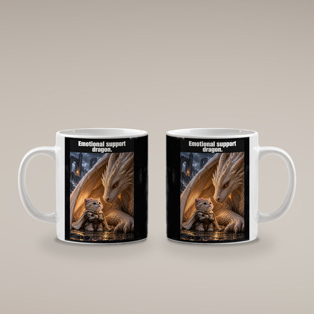 Emotional support dragon. – Tasse. Weiß. 4 BEIDE SEITEN. KI-Motiv.