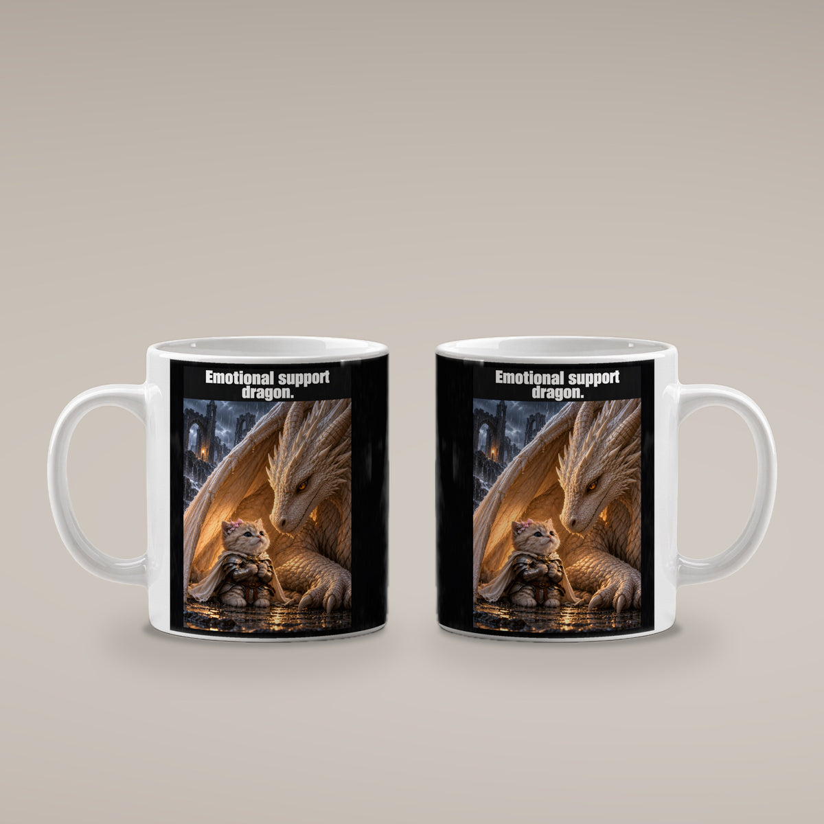 Emotional support dragon. – Tasse. Weiß. 4 BEIDE SEITEN. KI-Motiv.