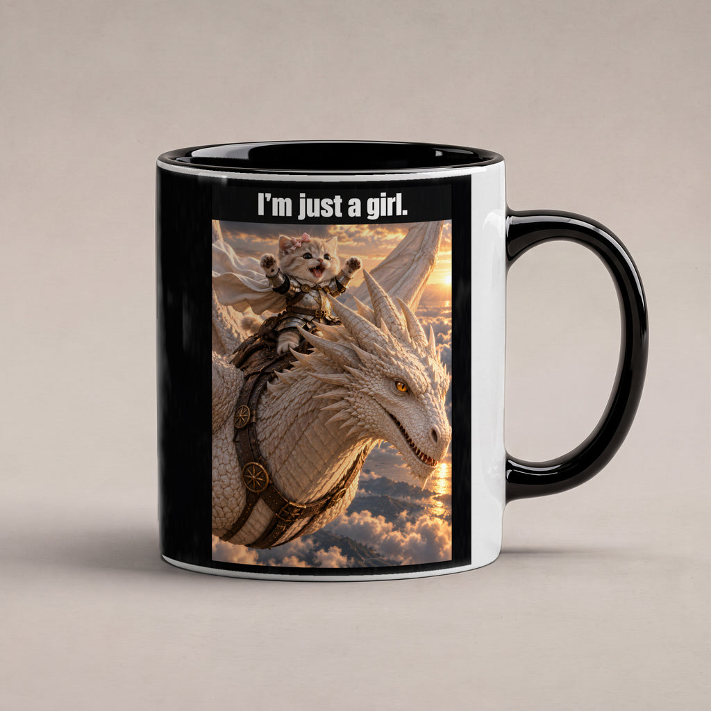 I’m just a girl. – Tasse. Innen schwarz. 1 STUDIO. KI-Motiv.