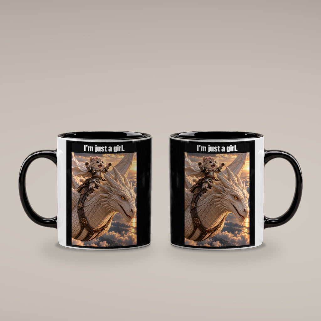 I’m just a girl. – Tasse. Innen schwarz. 4 BEIDE SEITEN. KI-Motiv.