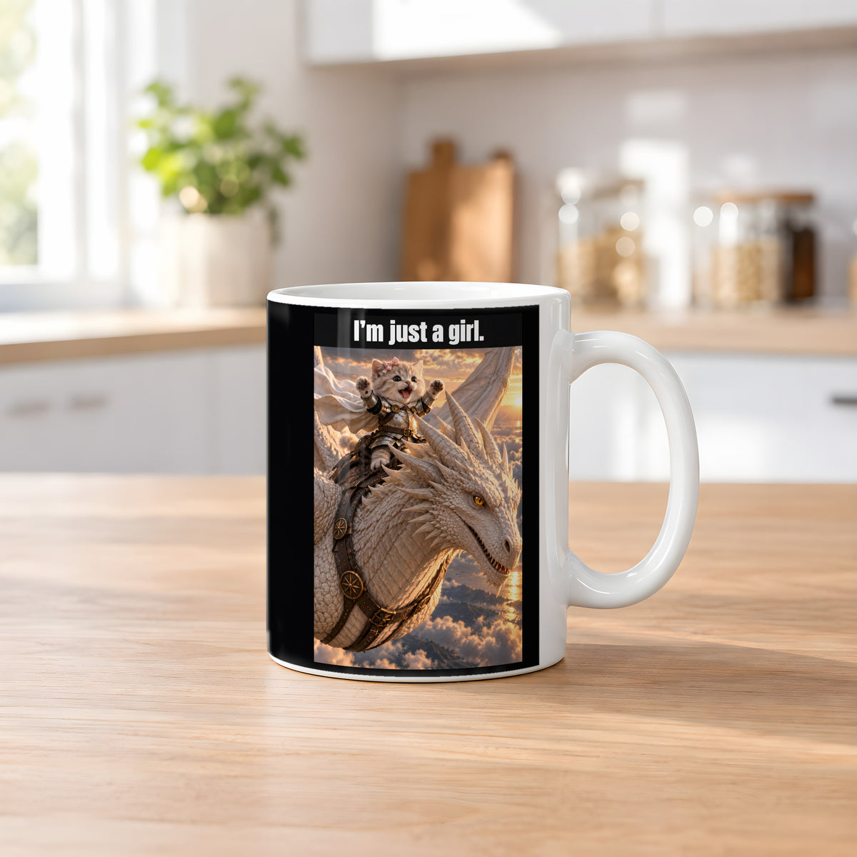 I’m just a girl. – Tasse. Weiß. 2 KUECHE. KI-Motiv.
