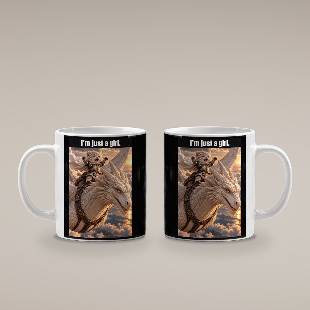 I’m just a girl. – Tasse. Weiß. 4 BEIDE SEITEN. KI-Motiv.