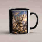 Ritterkatze – Siegesfreude – Tasse. Innen schwarz. 1 STUDIO. KI-Motiv.