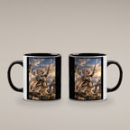 Ritterkatze – Siegesfreude – Tasse. Innen schwarz. 4 BEIDE SEITEN. KI-Motiv.
