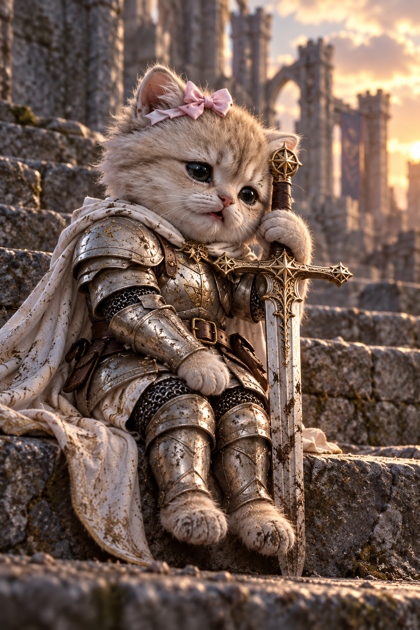 Knight Kitty – Originalmotiv mit KI-Werkzeugen gestaltet