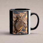 Ritterkatze – Drachenflug – Tasse. Innen schwarz. 1 STUDIO. KI-Motiv.