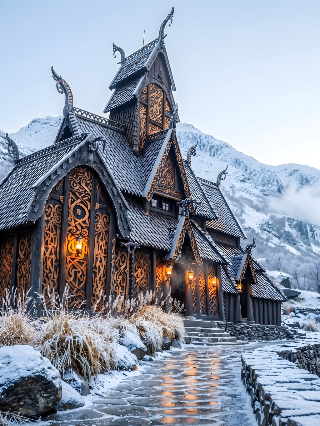 Stabkirche im Schnee – Motiv