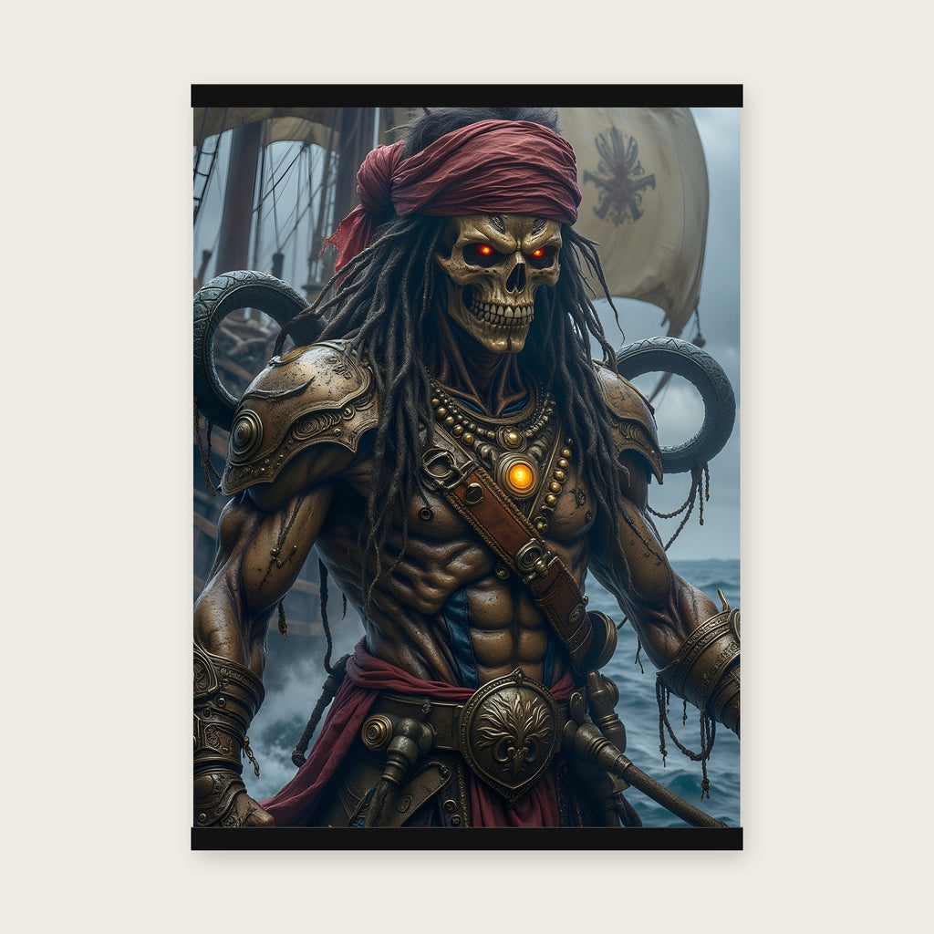 Der Skelettkapitän – Poster mit schwarzer Holzleiste, 50×70 cm