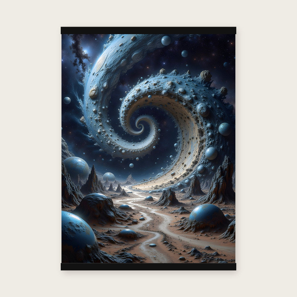 Der Sternenstrudel – Poster mit schwarzer Holzleiste, 50×70 cm
