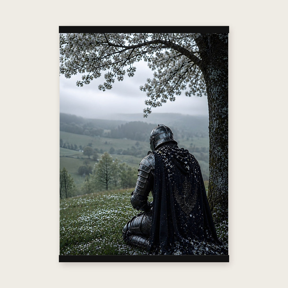 Unter dem Blütenbaum – Poster mit schwarzer Holzleiste, 50×70 cm