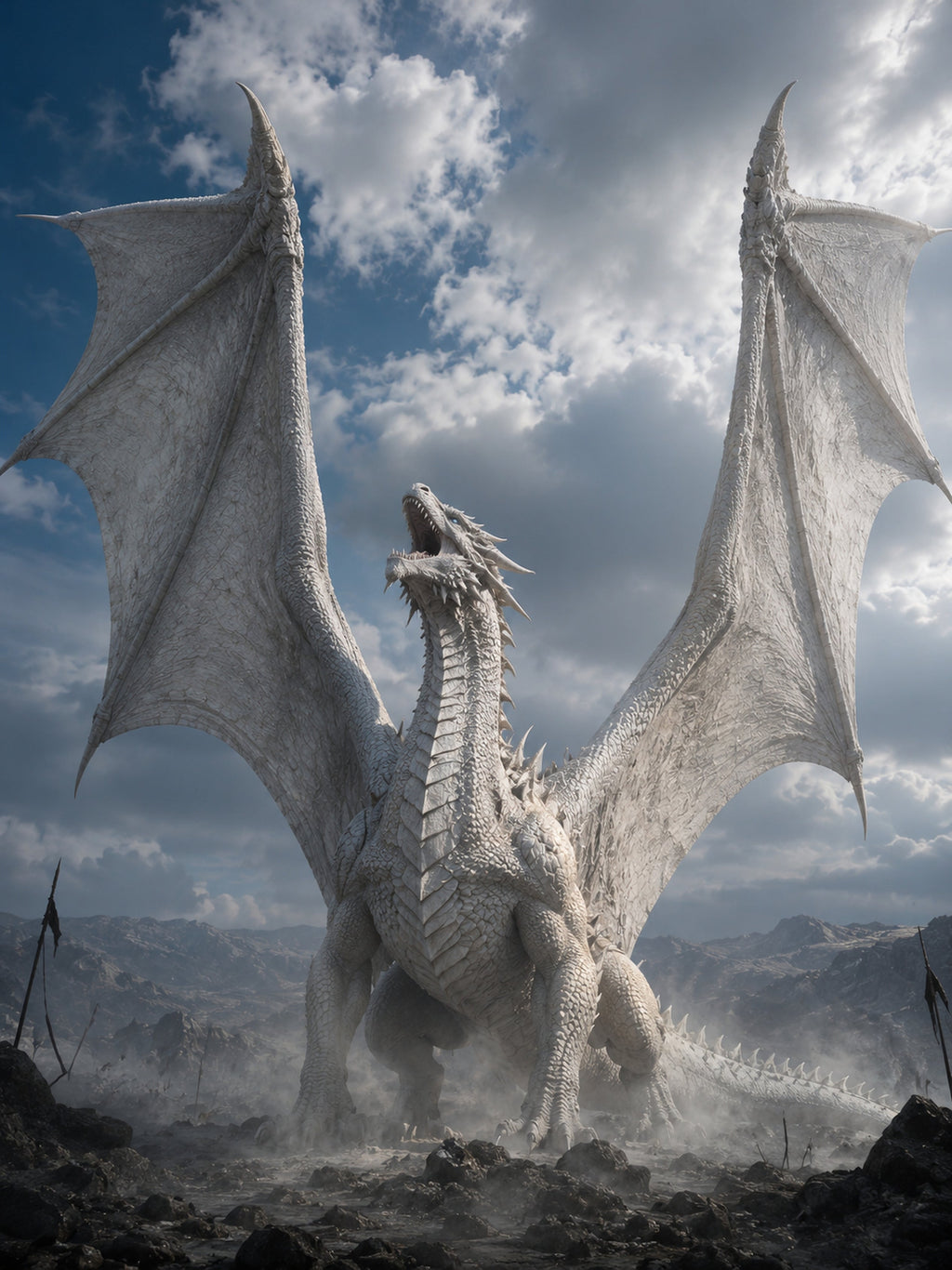Der Weiße Drache – dunkles Fantasy-Wandbild