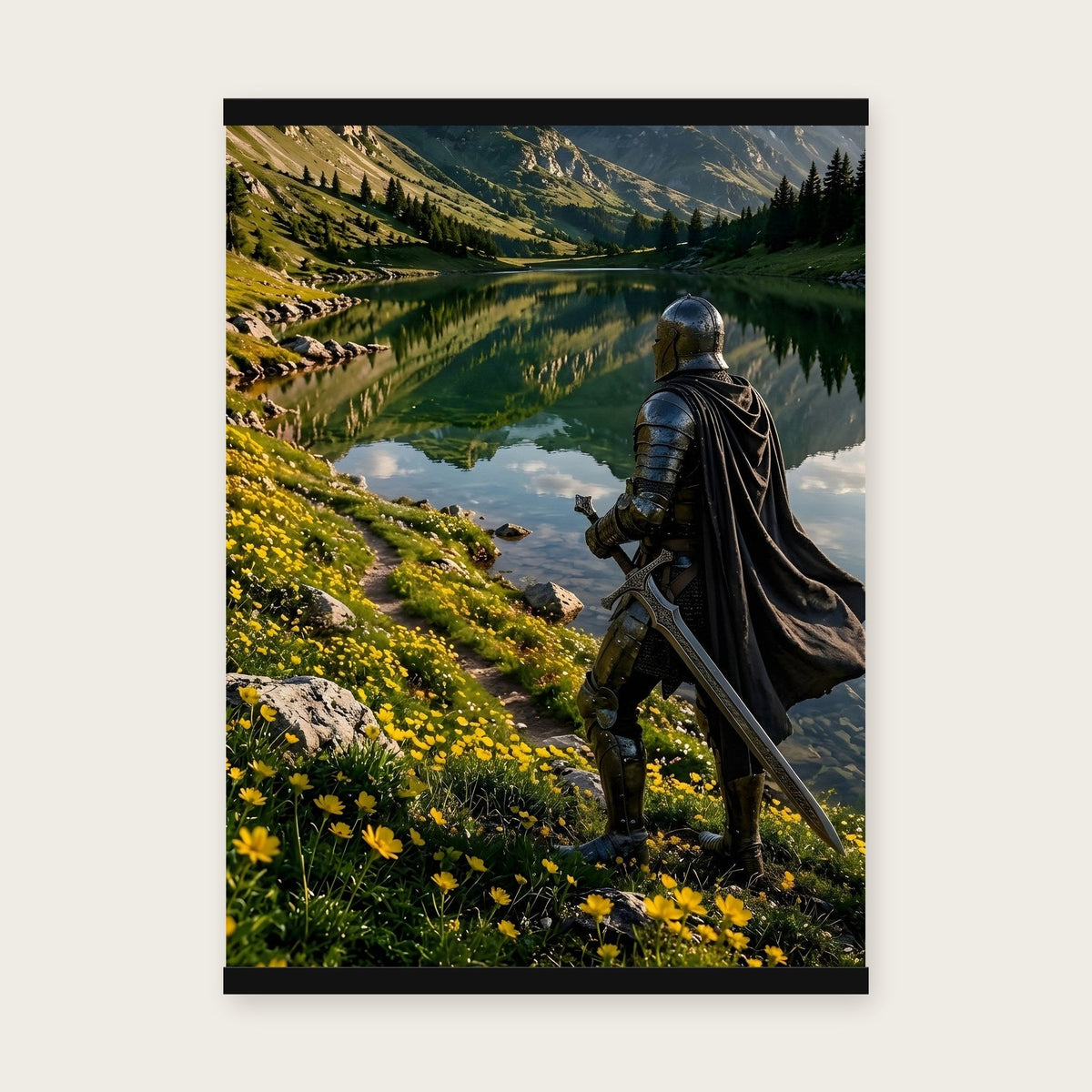Der Wächter am See – Poster mit schwarzer Holzleiste, 50×70 cm