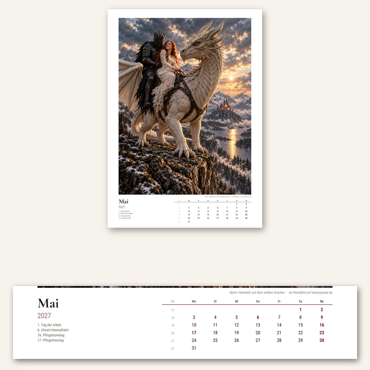 Weiße Drachen Kalender 2027 – Detail des Kalendariums