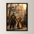 Dark-Fantasy Poster gerahmt im schwarzen Holzrahmen, gerade von vorn an heller Wand