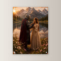 Ritter & Lady, Acrylglasbild auf Acrylglas mit Edelstahl-Abstandshaltern, gerade von vorn an heller Wand