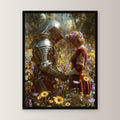 Dark-Fantasy Poster gerahmt im schwarzen Holzrahmen, gerade von vorn an heller Wand