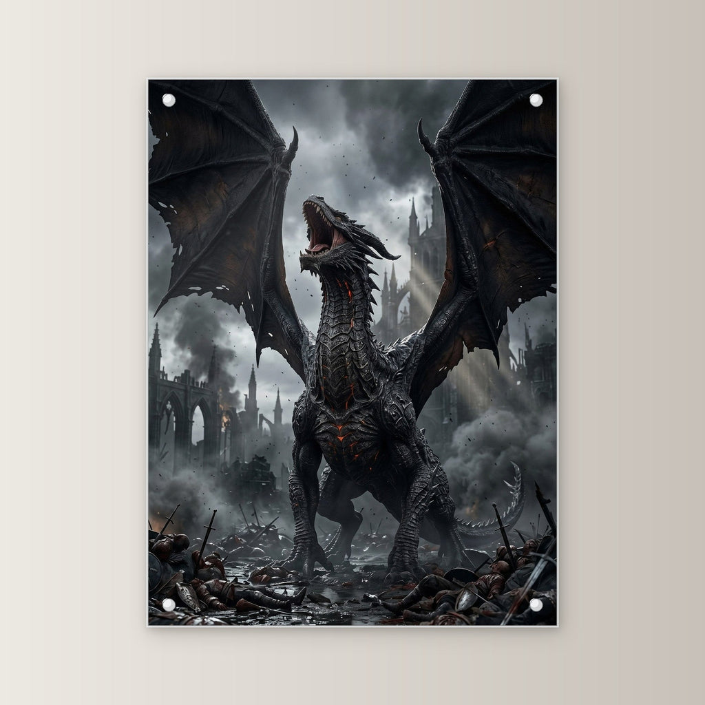 Dark Fantasy Wandbild Acrylglas | Deko auf Acrylglas mit Edelstahl-Abstandshaltern, gerade von vorn an heller Wand