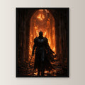 Dark-Fantasy Poster gerahmt im schwarzen Holzrahmen, gerade von vorn an heller Wand