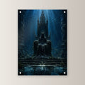 Dark-Fantasy Acrylglasbild auf Acrylglas mit Edelstahl-Abstandshaltern, gerade von vorn an heller Wand