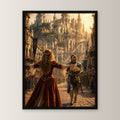 Dark-Fantasy Poster gerahmt im schwarzen Holzrahmen, gerade von vorn an heller Wand