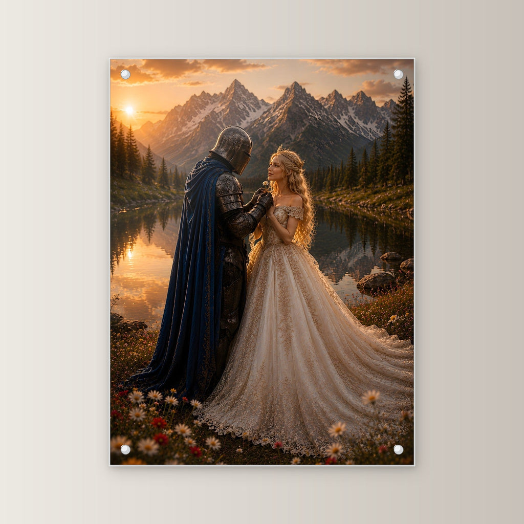 Dark-Fantasy Acrylglasbild auf Acrylglas mit Edelstahl-Abstandshaltern, gerade von vorn an heller Wand