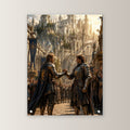 Zwei Ritter besiegeln den Schwur, Mittelalter Fantasy Acrylglasbild auf Acrylglas mit Edelstahl-Abstandshaltern, gerade von vorn an heller Wand