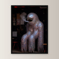 Surreal Poster gerahmt im schwarzen Holzrahmen, gerade von vorn an heller Wand