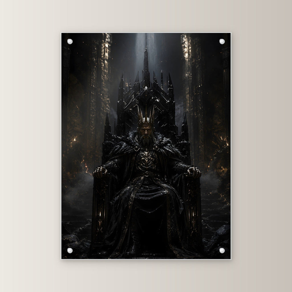 Dark-Fantasy Acrylglasbild auf Acrylglas mit Edelstahl-Abstandshaltern, gerade von vorn an heller Wand